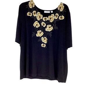 ***SOLD***Susan Graver floral embroidered blouse XL
